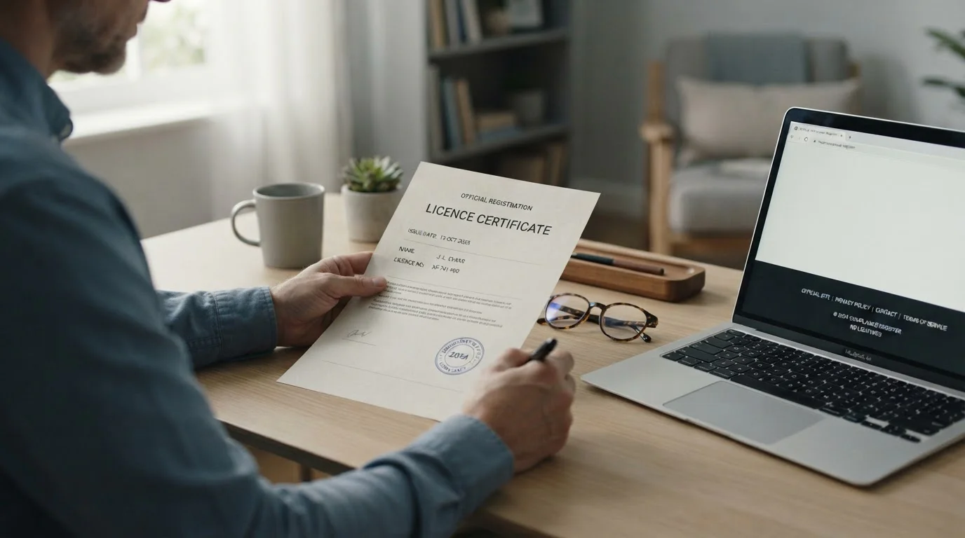 Ověření licence Ministerstva financí u bezpečného online casina na notebooku