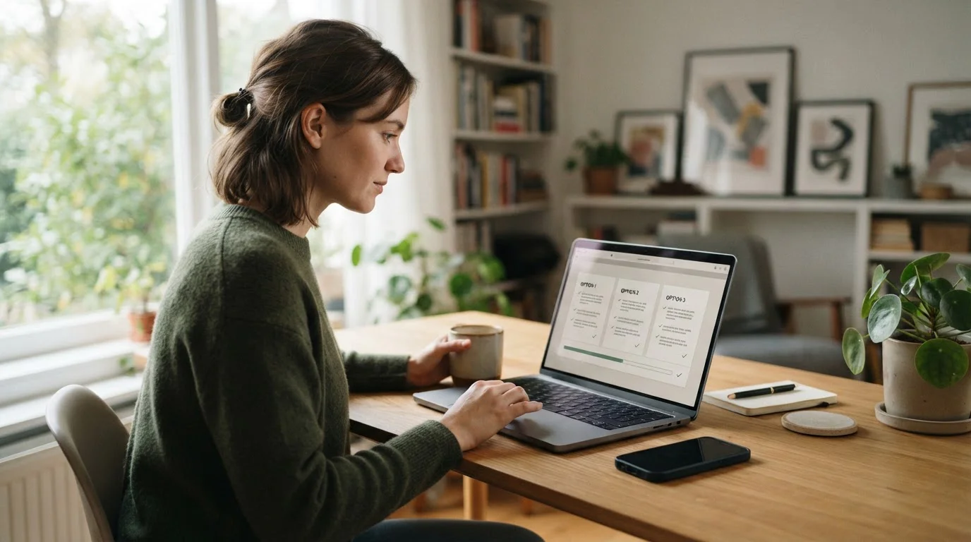 Osoba u notebooku porovnává legální česká online casina