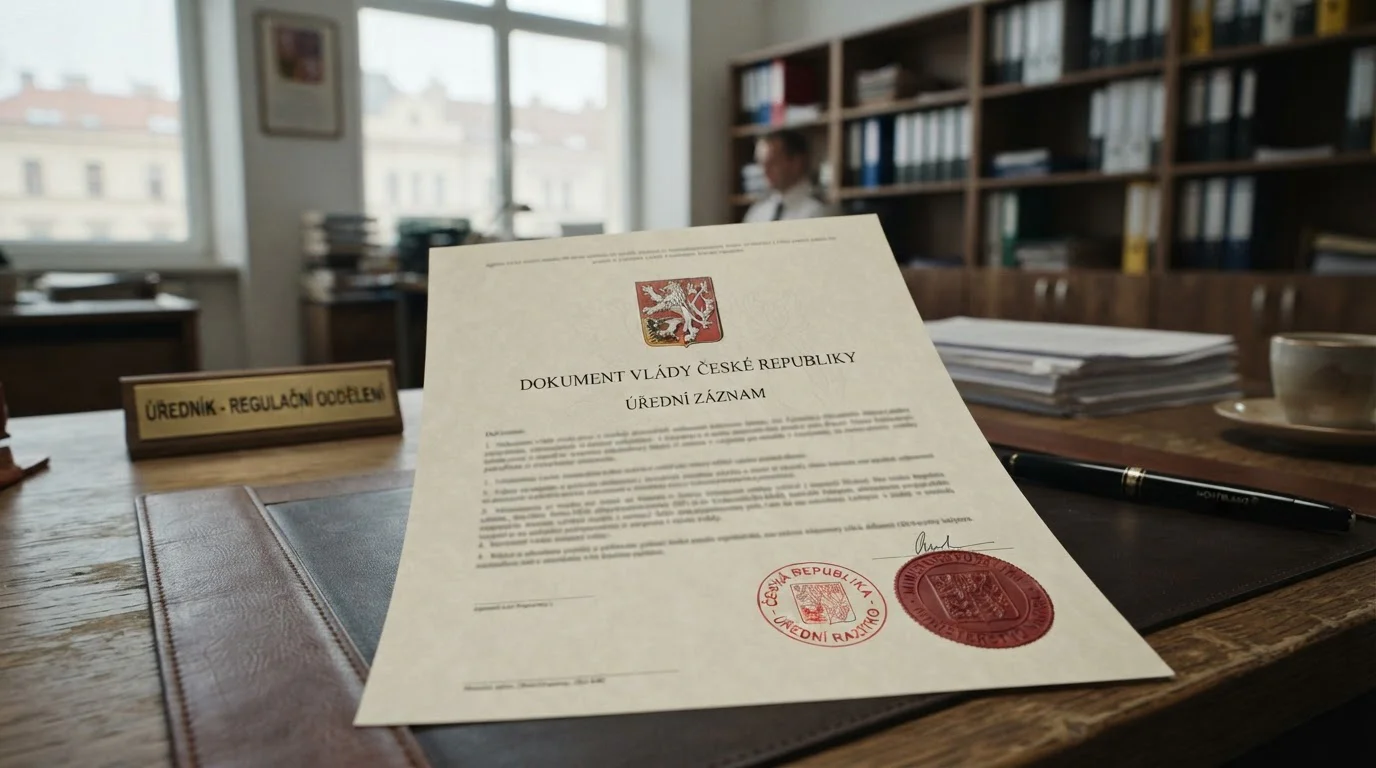 Oficiální dokument s razítkem symbolizující českou licenci