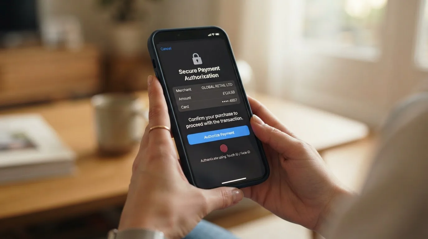 Smartphone s mobilní aplikací banky zobrazující 3D Secure ověření platby do online kasina