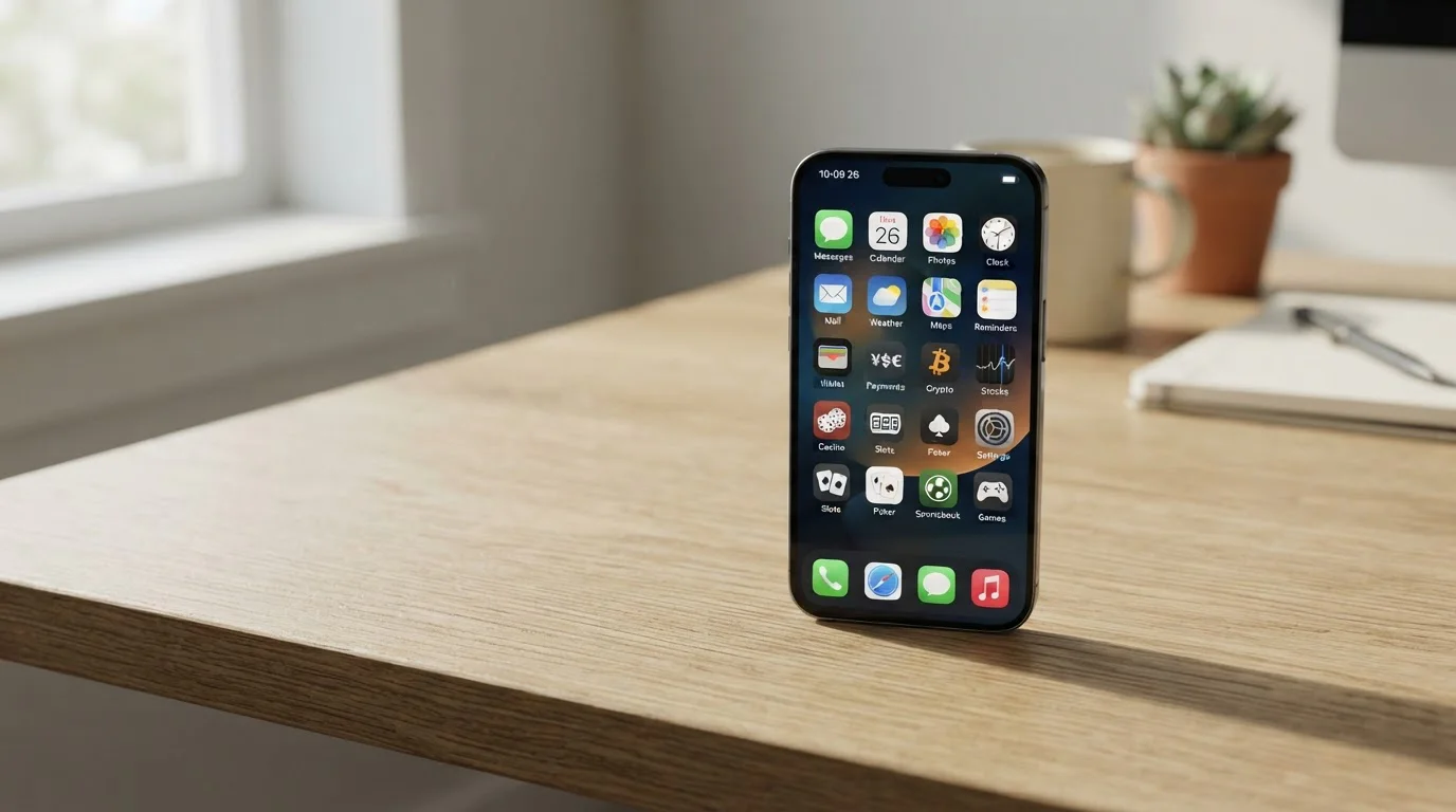 Mobilní iPhone s otevřenými iOS aplikacemi českých casin