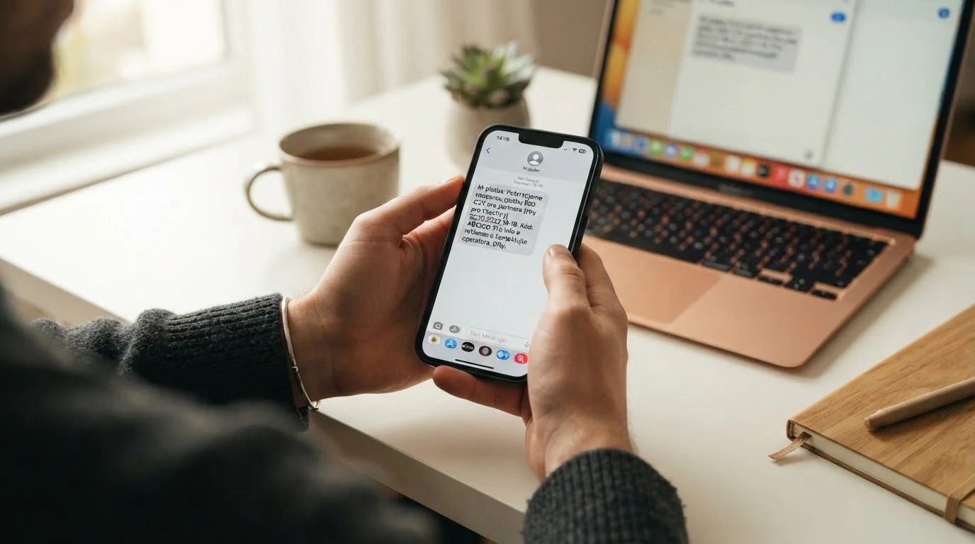 Osoba drží mobil a potvrzuje M-platbu do online casina přes SMS