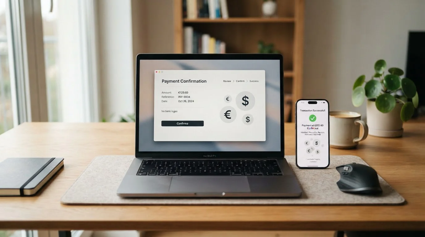 Detailní zobrazení PayPal transakčního procesu s notebookem a mobilním telefonem