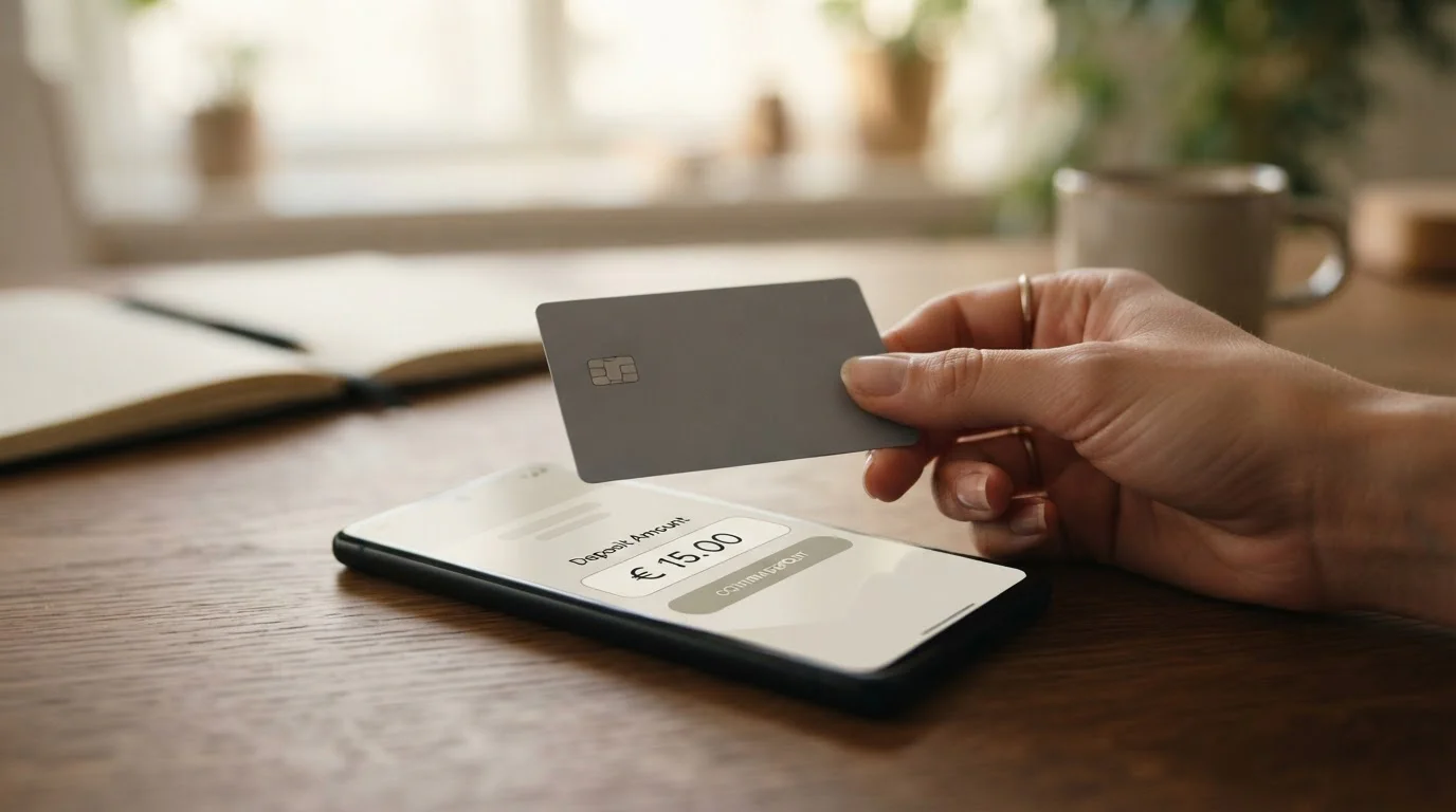 Vklad 50 Kč platební kartou v českém online casinu na obrazovce mobilu