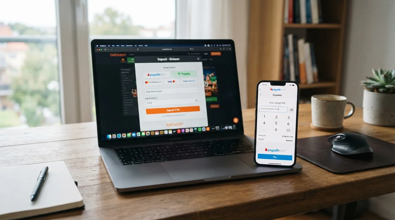Postup vkladu přes Paysafecard v pokladně online casina na obrazovce telefonu