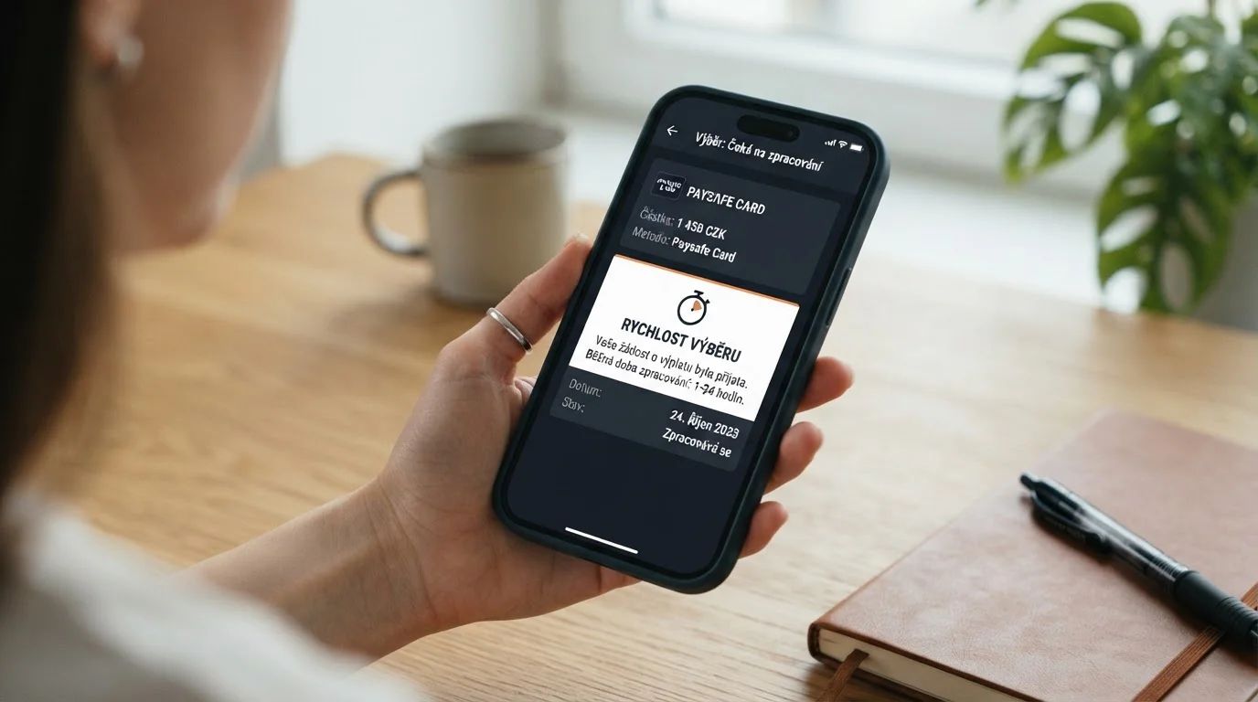 Zobrazení rychlosti výběru peněz na my Paysafecard účet v mobilní aplikaci kasina