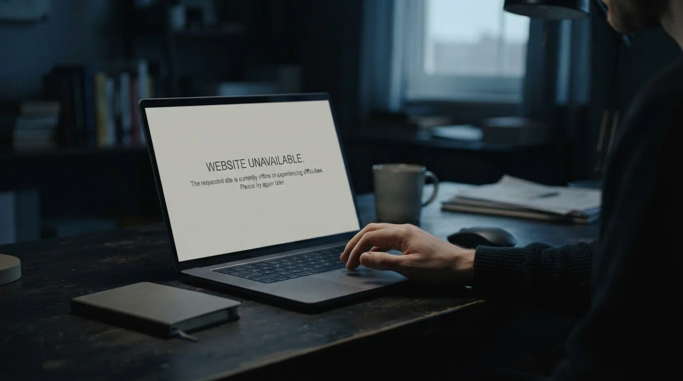 Notebook se stránkou nedostupného webu jako riziko zahraničního casina